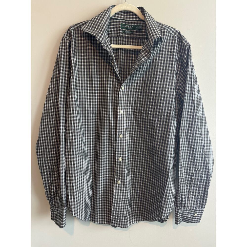 Lauren Ralph Lauren Plaid Long Sleeve Button Down Size 17 36/37 Green